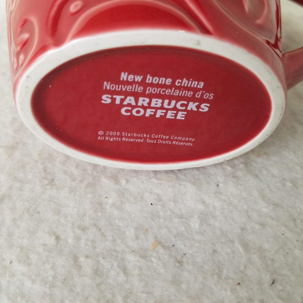 Red Embossed Floral Starbucks Coffee Mug Tea Cup Flower Star‎ Accents bone china - Picture 7 of 9